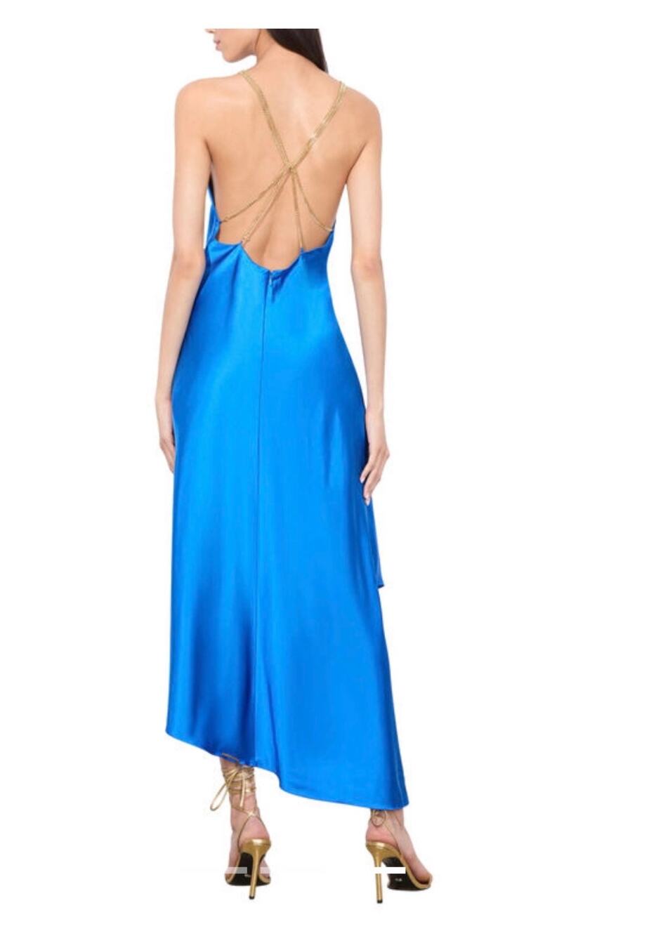 Alice + Olivia Deep V Chain Strap Asymmetric Hem Midi Dress